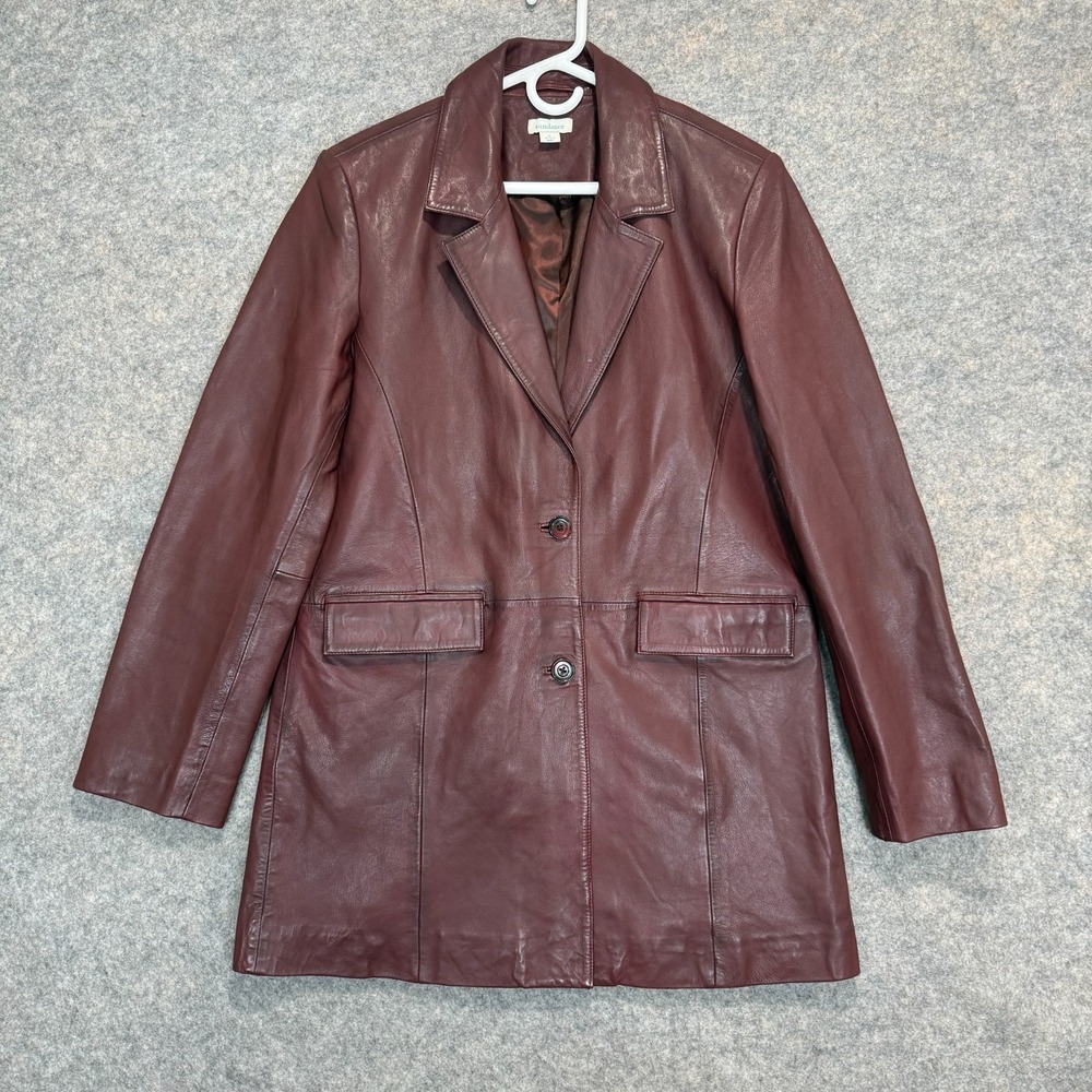 Sundance 100%‎ Leather Jacket Coat Womens Large Burgendy Flap Pockets Vented Red